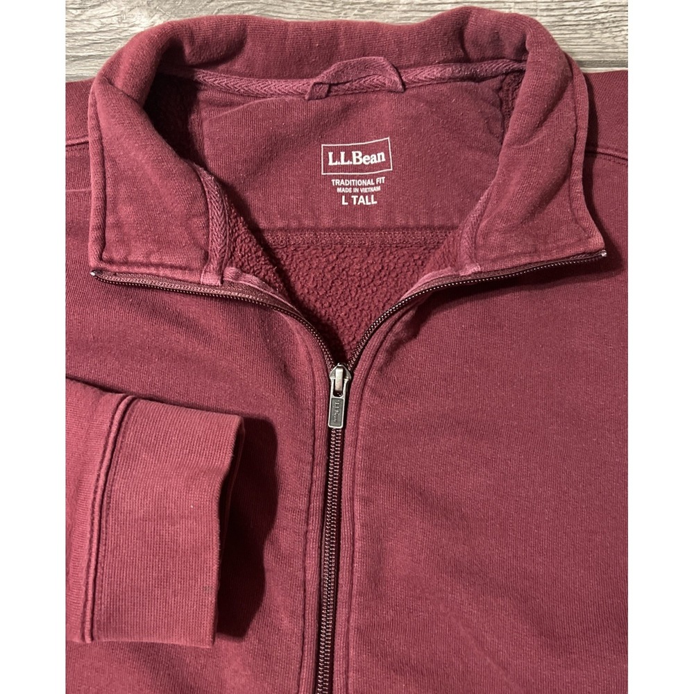 LL Bean Full Zip Fleece Lined Burgundy Sweatshirt Jacket Size LT Tall 254676